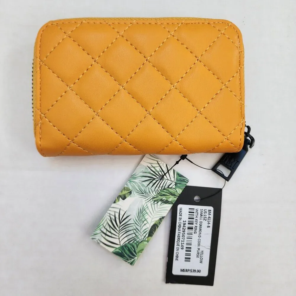 NWT Studio Badgley Mischka Quilted Zip-Around Compact Wallet Mustard Yellow